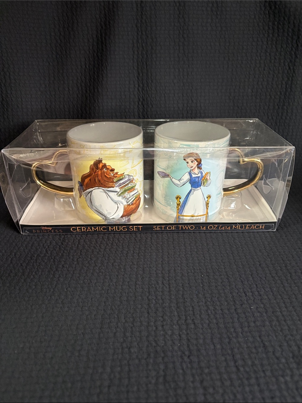 Disney Belle & Beast Ceramic Mug Set — White with Gold Handles. NEW